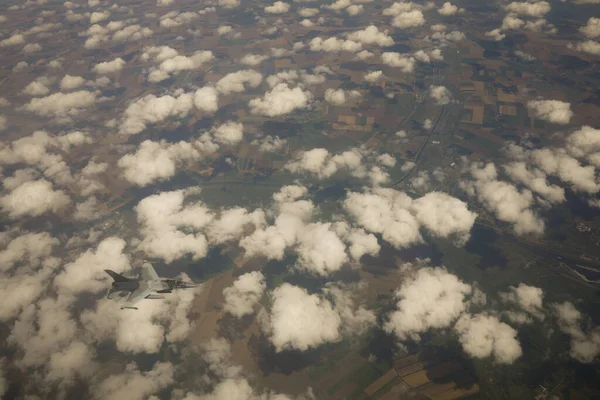 Bucharest, Romania - July 2, 2021: Romanian Air Force F16 Fighting Falcon multirole fighter aircraft at an air policing exercise.