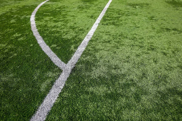 Grunt Skärpedjup Selektivt Fokus Detaljer Med Syntetisk Konstgräs Fotbollsplan — Stockfoto