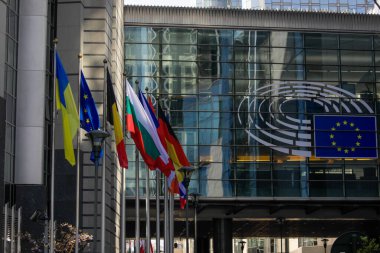 Brussels, Belgium - March 25, 2021: Overview of the European Parliament building in Brussels.