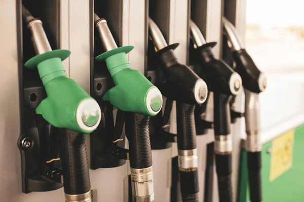 Shallow Depth Field Selective Focus Details Fuel Pumps Gas Station — Fotografia de Stock