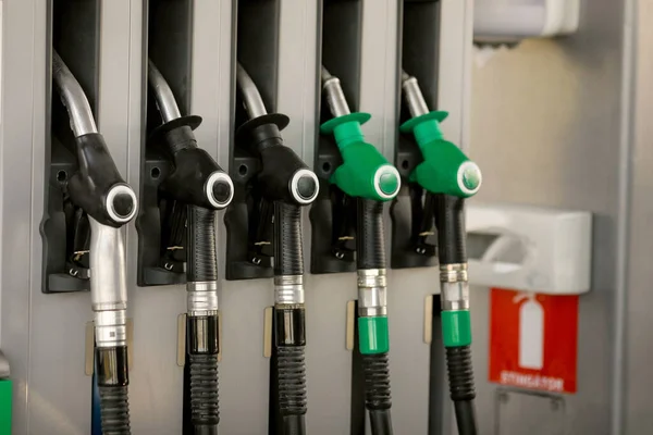 Shallow Depth Field Selective Focus Details Fuel Pumps Gas Station — Stock Fotó