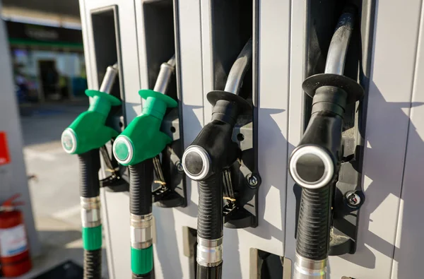 Shallow Depth Field Selective Focus Details Fuel Pumps Gas Station — Stock Fotó