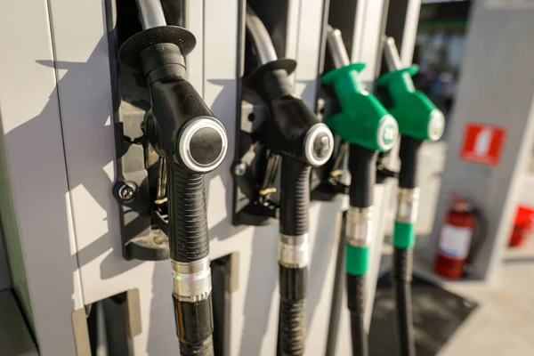 Shallow Depth Field Selective Focus Details Fuel Pumps Gas Station — Fotografia de Stock