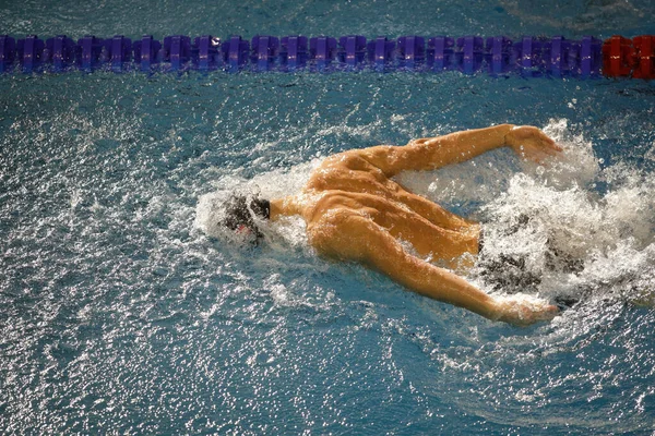 Подробности Профессиональным Спортсменом Мужского Пола Плавающим Олимпийском Стиле Бабочки — стоковое фото