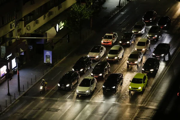 Bucharest Romania July 2022 Cars Wait Red Traffic Light Night — Stockfoto