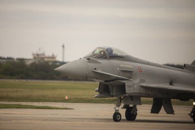 Bucharest, Romania - September 4, 2022: Eurofighter Typhoon on the Aurel Vlaicu airport in Bucharest during an air show.
