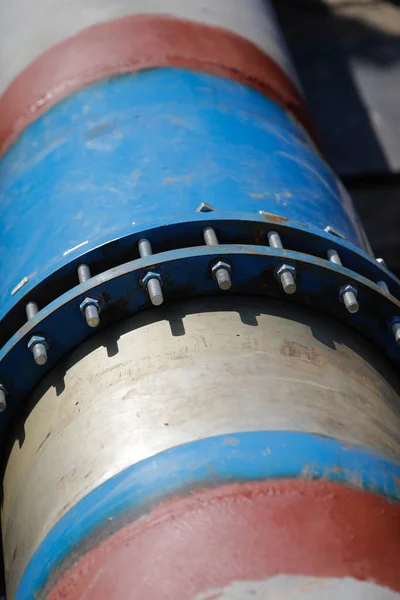 Shallow Depth Field Selective Focus Details Metallic Pipeline Hot Water — Stockfoto