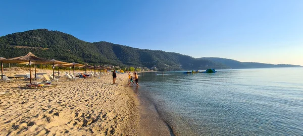 Thassos Greece August 2022 Panorama Golden Beach Skala Potamia Sunny — Stock Photo, Image