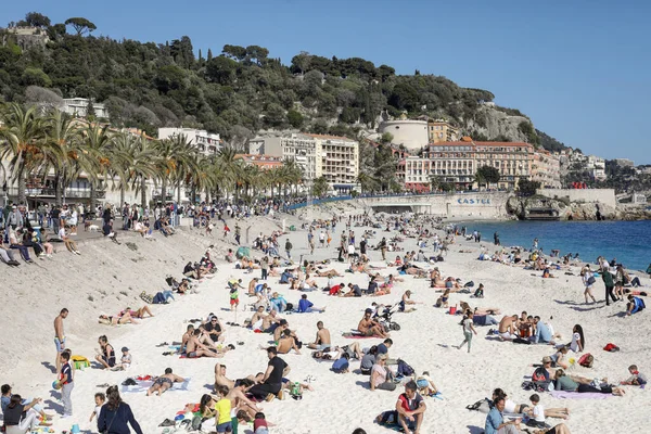 Nice France April 2022 People Beach Sea Town Nice French — Stock Photo, Image