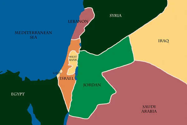 Mapa colorido de Israel e Palestina — Fotografia de Stock