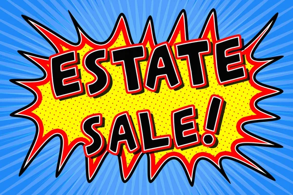 Comic Explosion Estate Sale Sign Text Ilustrace — Stock fotografie