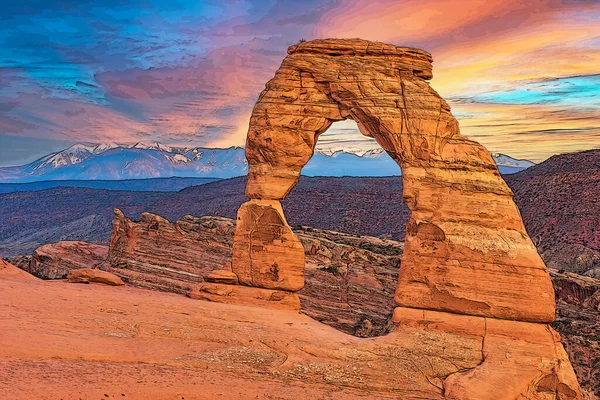 Delicate Arch Arches National Park Utah Estados Unidos América Ilustração — Fotografia de Stock