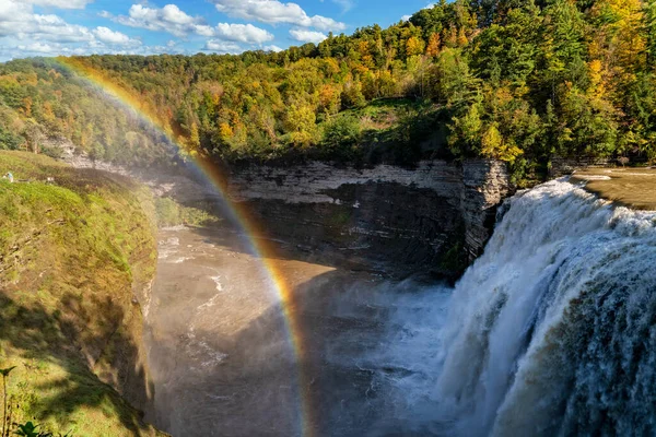 Rainbow Next To The Middle Falls At Letchworth State Park In New York State