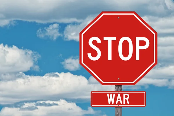 Stoppa Kriget Tecken Blå Himmel Bakgrund — Stockfoto