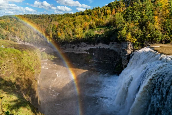 Rainbow Next Middle Falls Letchworth State Park Ліцензійні Стокові Фото