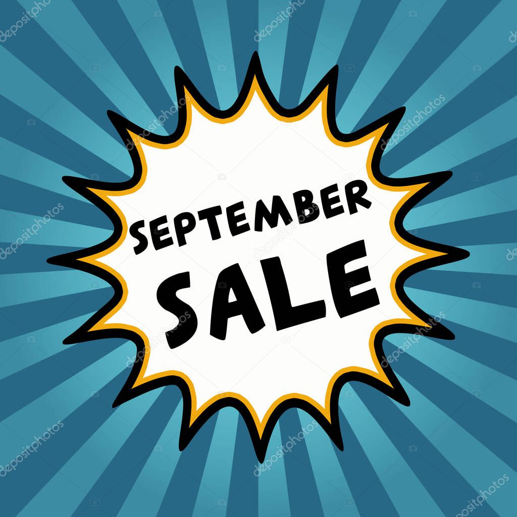 Comic explosion with text September Sale, Illustration