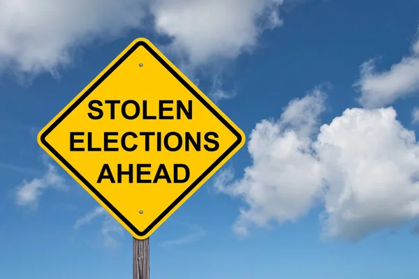 Gestohlene Wahlen Vor Warnschild Blauer Himmel Hintergrund — Stockfoto