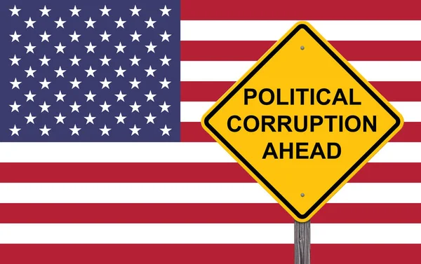 Political Corruption Ahead Caution Sign Flag Background — Stock Photo, Image