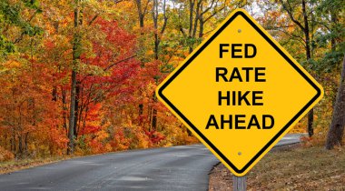 Fed Rate Hike Ahead Caution Sign Autumn Background