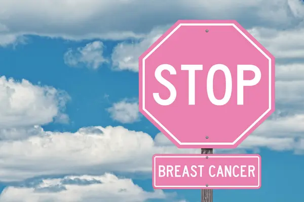 Stop Breast Cancer Sign Pink Blue Sky Background — Stockfoto
