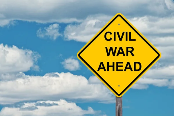 Civil War Ahead Caution Sign - Blue Sky Background