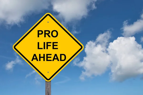 Pro Life Ahead Caution Sign Blue Sky Background — Stock Photo, Image