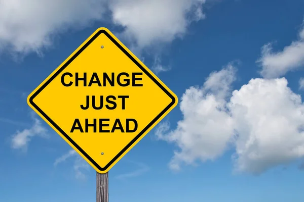 Change Just Ahead Caution Sign Blue Sky Background — Stock Photo, Image