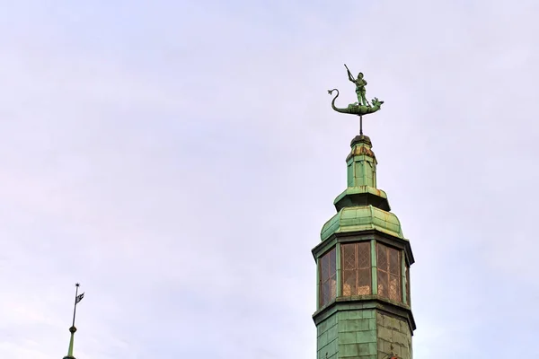 Old St. George weather vane on rooftop in Gdansk, Poland. Architecture detail. — Stock Photo, Image