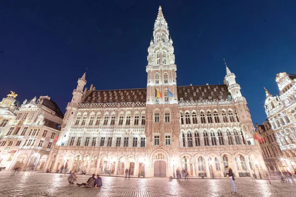 Brussels Town Hall Wide Angle View Grand Place Brussels Belgium — Fotografia de Stock
