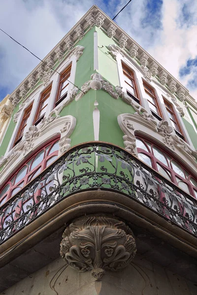 Fachada Antiga Casa Verde Bonita Las Palmas Gran Canaria Espanha — Fotografia de Stock