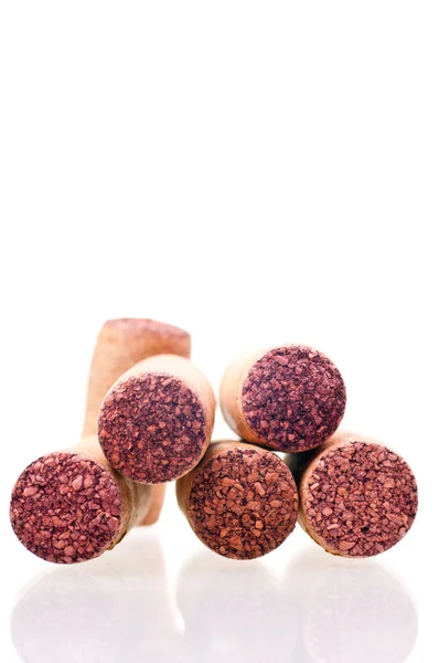 Five wine corks in focus close up — Stock Photo, Image