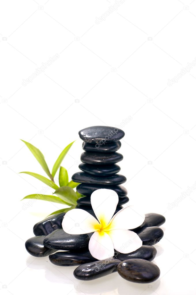 Stack Of Black Zen Stone With White Flower Stock Photo Image By C Calvste