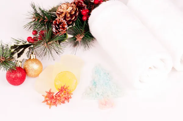 Holiday spa concept and Christmas ornaments — Stock Photo, Image