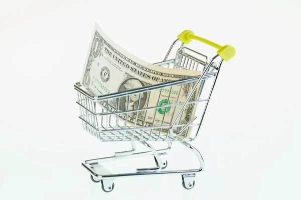 US one dollar bill in shopping cart — Stock Photo, Image