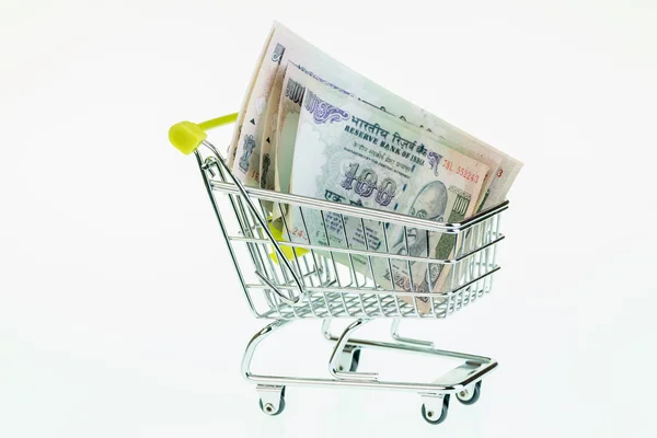 Indian rupees in shopping cart — Stock Photo, Image