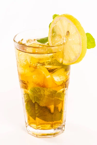 Halloween Drink Fang Shaped Lemon Mint Leaves Glass — Stock Photo, Image