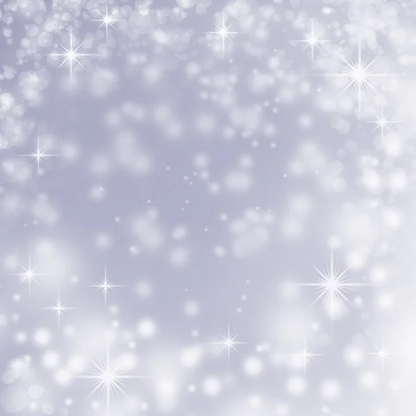 White christmas lights on blue abstract background with delicate stars, snowflakes, sparkles and subtle bokeh bubbles — Stock Photo, Image