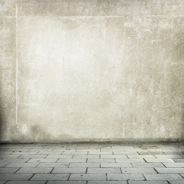 Gamla väggen och tegel golv eller trottoaren — Stockfoto
