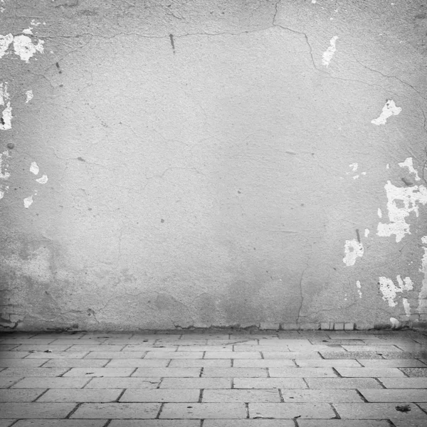 Grunge background, white wall texture and blocks road sidewalk abandoned exterior urban background for your concept or project — Stock Photo, Image