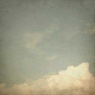 Old grunge background canvas paper texture with pale sky and white clouds vintage painting clipart