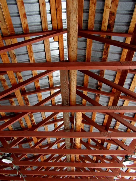 Corrugated Steel Wooden Beams Roof Storage Open Air Pavilion — Stock Photo, Image