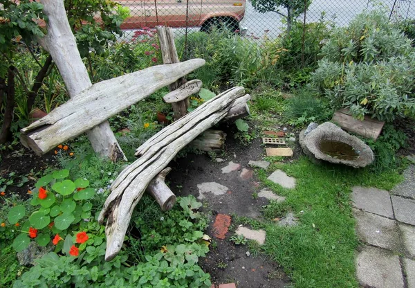 Bench Terbuat Dari Kayu Hanyut Kebun Masyarakat Vancouver Kanada — Stok Foto