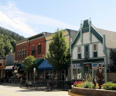 Historic Victorian, Queen Anne and Dutch Revival buildings in the downtown core of Revelstoke. British Columbia, Canada.