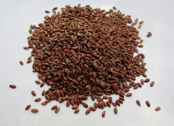 Organic Flax Linum Usitatissimum Seeds White Background Top View — Stock Photo, Image