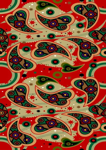 Paisley vif sur un fond rouge sans couture — Image vectorielle