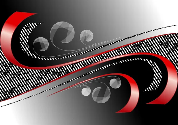サテンの黒い背景の赤い曲線ストリップ — ストックベクタ