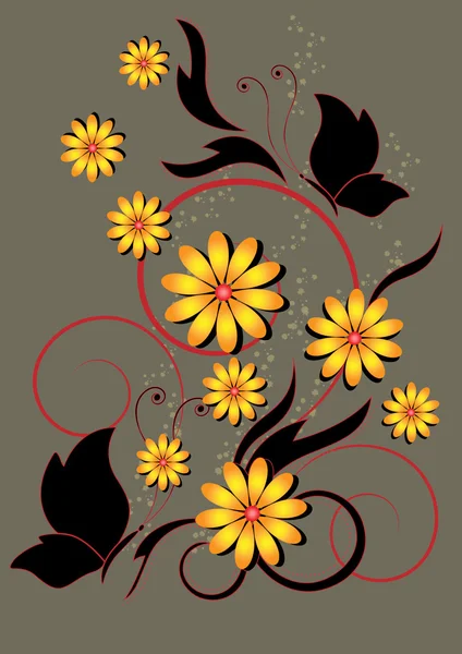 蝴蝶和黄色的花朵与花卉图案 — 图库矢量图片