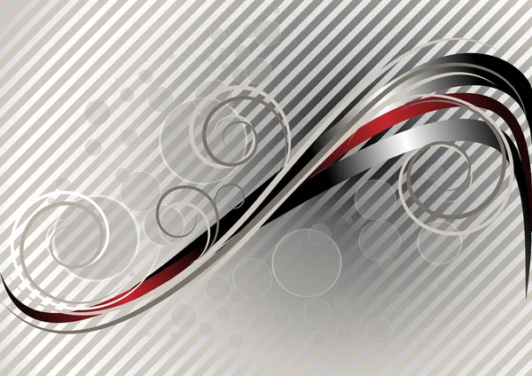 Red and silver wavy stripes on light striped background — Stock Vector