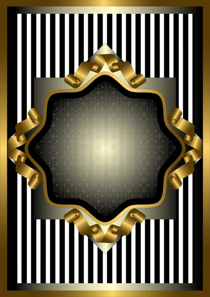 Cornice in argento con decorazione in oro su sfondo rigato — Vettoriale Stock
