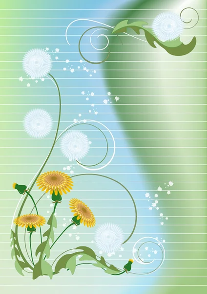 Greeting card with yellow dandelions — Stock Vector